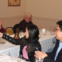 1-18-17 - Student Speaker Contest, Italian American Social Club, San Francisco - Topic: Is the Right to Privacy a Threat to Our National Security - Center: Pui Yen Sylvia Ko, contestant, accepting her certificate as a finalist next to her father; head table: Sharon Eberhardt and Joe Farrah.