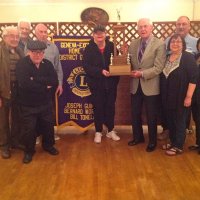 6-7-17 - Presentation of District 4-C4 Youth & Community Raffle Trophy, Italian American Social Club, San Francisco - L to R, left: Joe Farrah, Al Gentile, Bob Lawhon, and Bill Graziano; right: Sharon Eberhardt, Ward Donnelly, Viela du Pont, George Salet, and Zenaida Lawhon. All are accepting the Greg Hugera Perpetual Award Trophy received for our efforts in the Youth & Community Activities Raffle for having the most tickets sold per capita in the district.