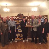 6-7-17 - Presentation of District 4-C4 Youth & Community Raffle Trophy, Italian American Social Club, San Francisco - L to R, left: Lyle Workman. Joe Farrah, Al Gentile, and Bill Graziano; right: Sharon Eberhardt, Ward Donnelly, Viela du Pont, George Salet, and Zenaida Lawhon. All are accepting the Greg Hugera Perpetual Award Trophy received for our efforts in the Youth & Community Activities Raffle for having the most tickets sold per capita in the district.