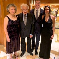 1/11/19 - Lion Joe Farrah celebrating his 90th Birthday on a cruise to Mexico. Left to right: Joe’s daughter Terry Farrah, Lion Joe, and Terry's friends Nick and Deena.