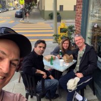 3/18/19 - Lion Steve Martin  (on right) chillaxing with friends somewhere in San Francisco.