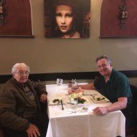 4/4/19 - Bayroot Lebanese Restaurant, Burlingame - Lion Joe Farrah and son Nick enjoying dinner and a good talk.