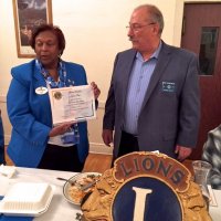 10/17/18 - District Governor's Visitation, Italian American Social Club - L to R: Lion District Governor Lydia Taylor-Bellinger and President George Salet. Lion George is presenting the District Governor with a certificate of appreciation for visiting and keeping us up-to-date on the District.