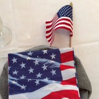 7/3/19 - Lions meeting, IASC - Patriotic napkins and 6” flags provided by Lion Sharon Eberhardt for the meeting.