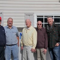2/23/19 - 34th Annual Crab Feed - The setup crew after work had been done. L to R: Lions Bob Fenech (chairman), President George Salet, Ward Donnelly, Bill Graziano, and Stephen Martin, with Lyle Workman behind the camera.