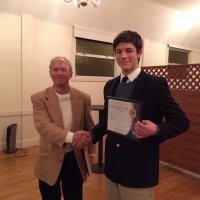 1/15/20 - Student Speaker Contest at the I.A.S.C - Topic: Homelessness in California: What is the Solution? - Lion Chairman Paul Corvi with student speaker Michael Gray showing off his winner’s  certificate.