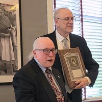 7/17/21 - 72nd Installation of Officers, Basque Cultural Center, South San Francisco - Bob Lawhon presenting the Lion of the Year award to recipient Lyle Workman. Photo courtesy of Michael Chan.