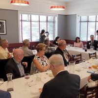 7/17/21 - 72nd Installation of Officers, Basque Cultural Center, South San Francisco - L to R: near side: Bob Fenech, Lyle Workman, Ken Ibarra, Venetia Young, Denise Kelly, and Fanny Chu; near center: Leona Wong, Bill Granziano, and Kathy & George Salet; far center: Sharon Eberhardt, Steve Martin, with his guests George Leeds and Mike Foti; far side: Joelle Kenealey, guest of Sharon Eberhardt, Macy Mak Chan, Rebecca Rondeau, Jessica Livsey (taking photo), Imelda Perez, and Zenaida Lawhon; head table: Rose & Mario Benavente, and Robert Lawhon. Photo courtesy of Michael Chan.