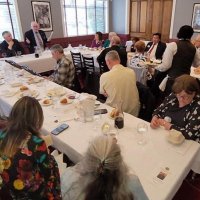 7/17/21 - 72nd Installation of Officers, Basque Cultural Center, South San Francisco - L to R: head table: Rose & Mario Benavente, and Robert Lawhon; nearest: Zenaida Lawhon, Imelda Perez, and daughter Jessica Livsey, Rebecca Rondeau, Macy Mak Chan, and Joelle Kenealey, guest of Sharon Eberhardt; near center: Mike Foti, Steve Martin, and Sharon Eberhardt; far center: George & Kathy Salet, and Leona Wong; far side: Fanny Chu, Denise Kelly, Venetia Young, Ken Ibarra, Lyle Workman, and Bob Fenech. Photo courtesy of Michael Chan.