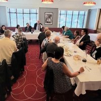 7/17/21 - 72nd Installation of Officers, Basque Cultural Center, South San Francisco - L to R: left side: Rebecca Rondeau, Jessice Livsey, with her mother, Imelda Perez, and Zenaida Lawhon; left center: Sharon Eberhardt, Steve Martin, and Mike Foti; right center: Leona Wong, Bill Graziano, and Kathy & George Salet; right side: Bob Fenech, Lyle Workman, Ken Ibarra, Venetia Young, Denise Kelly, and Fanny Chu; head, l to r: Rose & Mario Benavente, and Bob Lawhon. Photo courtesy of Michael Chan.