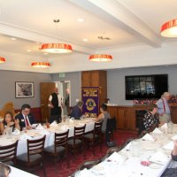 7/17/21 - 72nd Installation of Officers, Basque Cultural Center, South San Francisco - L to R: at door: George Salet and Bill Graziano; far side: Denise Kelly, Venetia Young, Ken Ibarra, and Bob Fenech; far center: Leona Wong; near center: Sharon Eberhardt, and Bob Lawhon talking with Kathy Salet; near side, front to back: Imelda Perez, with daughter Jessica Livsey, Joelle Kenealey, guest of Sharon Eberhardt, and Zenaida Lawhon.