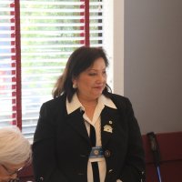 7/17/21 - 72nd Installation of Officers, Basque Cultural Center, South San Francisco - Imelda Perez (seated) with Zenaida Lawhon taking her oath of office as Vice President.