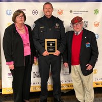 4-30-22 - 2022 Police, Firefighters & Sheriffs Award Night, Scottish Rite Masonic Center, San Francisco - L to R: Sharon Eberhardt, Officer Matthew Seavey, and Bob Lawhon.