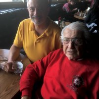 2-13-22 - Nick, on left, and Joe Farrah enjoying a pre-Super Bowl refreshment at Nick’s Restaurant, Rockaway Beach, Pacifica.