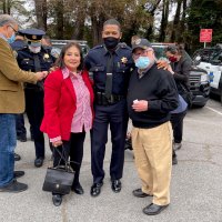 8-3-21 - National Night Out at Ingleside Police Station - Zenaida & Bob Lawhon pausing for a photo with Police Chief Bill Scott.