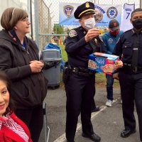 8-3-21 - National Night Out at Ingleside Police Station - L to R: Zenaida Lawhon, Sharon Eberhardt, Ingleside Station Captain Nicole Jones, and SF Police Chief Bill Scott.