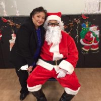 12-10-21 - Mission Education Center Christmas with Santa @ MEC, San Francisco - Zenaida Lawhon with Santa.