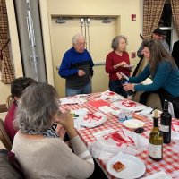 2-25-23 - 36th Annual Crab Feed - St. Philip the Apostle Church, San Francisco - L to R standing: Joe Farrah, Terry Farrah, and Anne Severs, with the balance of Joe Farrah’s guests seated.