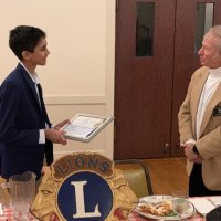 1-18-23 - Italian American Social Club, San Francisco - Club Student Speaker Contest - Paul Corvi, right, congratulating winning speaker Saahil Mishra and passing along some words of wisdom.