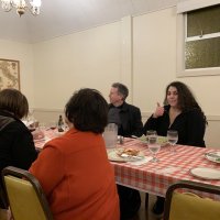 1-18-23 - Italian American Social Club, San Francisco - Club Student Speaker Contest - L to R: Paul Corvi, Daniel Jordan (judge), and Iliana Escadero; two not facing camera: Sharon Eberhardt, and Zenaida Lawhon.