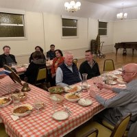 1-18-23 - Italian American Social Club, San Francisco - Club Student Speaker Contest - L to R: far side: Daniel Jordan (judge), Iliana Escudero, JP Verzosa; far center: Sharon Eberhardt, and Zenaida; near center: John F. Paul (judge, father), John M. Paul (judge, son); near side: Bill Graziano, and George Salet.