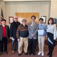 3-4-23 - Region 3, Zone 1 Student Speaker Contest, Taraval Police Station, San Francisco - L to R: 2 Chinatown Lions, Robert Lawhon, Zone Chair Jack Mak, our contestant Saahil Mishra, and Chinatown Lions contestant at the Zone Student Speaker Contest.