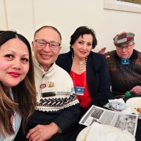 11-19-25 - Photo by Gregory Leung - SFCCLC meting hosted by the Geneva-Excelsior Lions, Italian American Social Club, San Francisco - Two of our membert, Lions Zenaida & Bob Lawhon, on the right, with two visiting Lions.