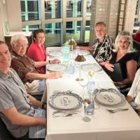 2-7-25 - Posted by Terry Farrah - Joe Farrah, second on left, celebrating his 95th birthday aboard a Caribbean cruise.