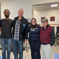 7-16-25 - Clinic by the Bay, San Francisco - Photo from Bob Lawhon - Three Lions made a quick visit to the Clinic by the Bay before our regular meeting.L to R: staff, Stephen Martin, staff, and Bob Lawhon.