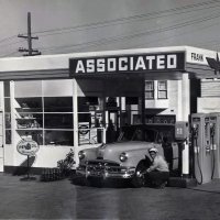 4-19-26 - Facebook photo shared by Joe Gerrans to San Francisco Remembered and shared by Pay Giusto - San Francisco 1950 or so: Charlie and Frank Bottarini owned Associated Oil service station at the corner of Mt. Vernon Avenue and Mission Street. That is Charlie Bottarini servicing the tire; member from 1958 until his passing in 2016.